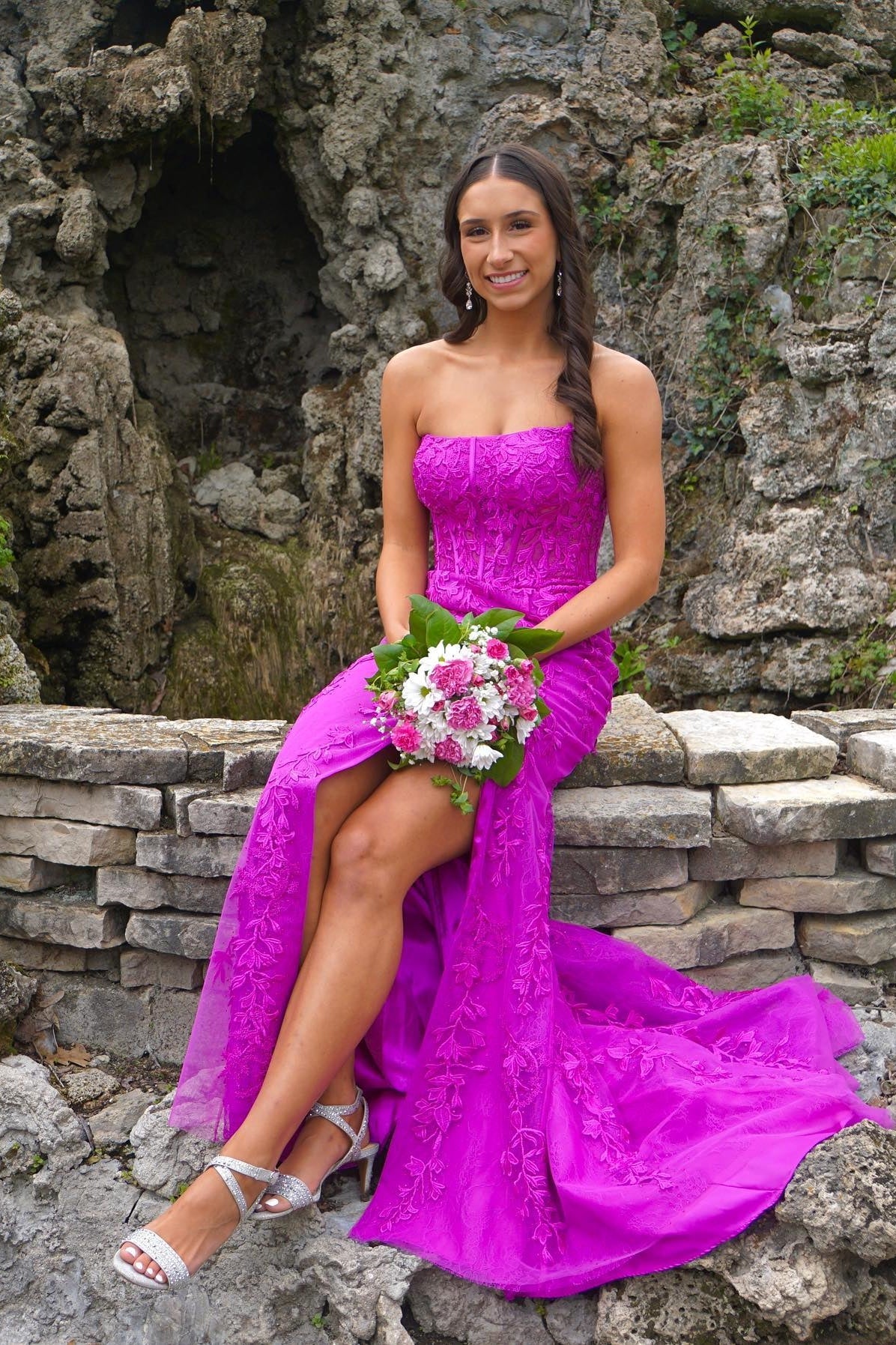Strapless Lavender Lace Mermaid Long Party Dress - Image 6