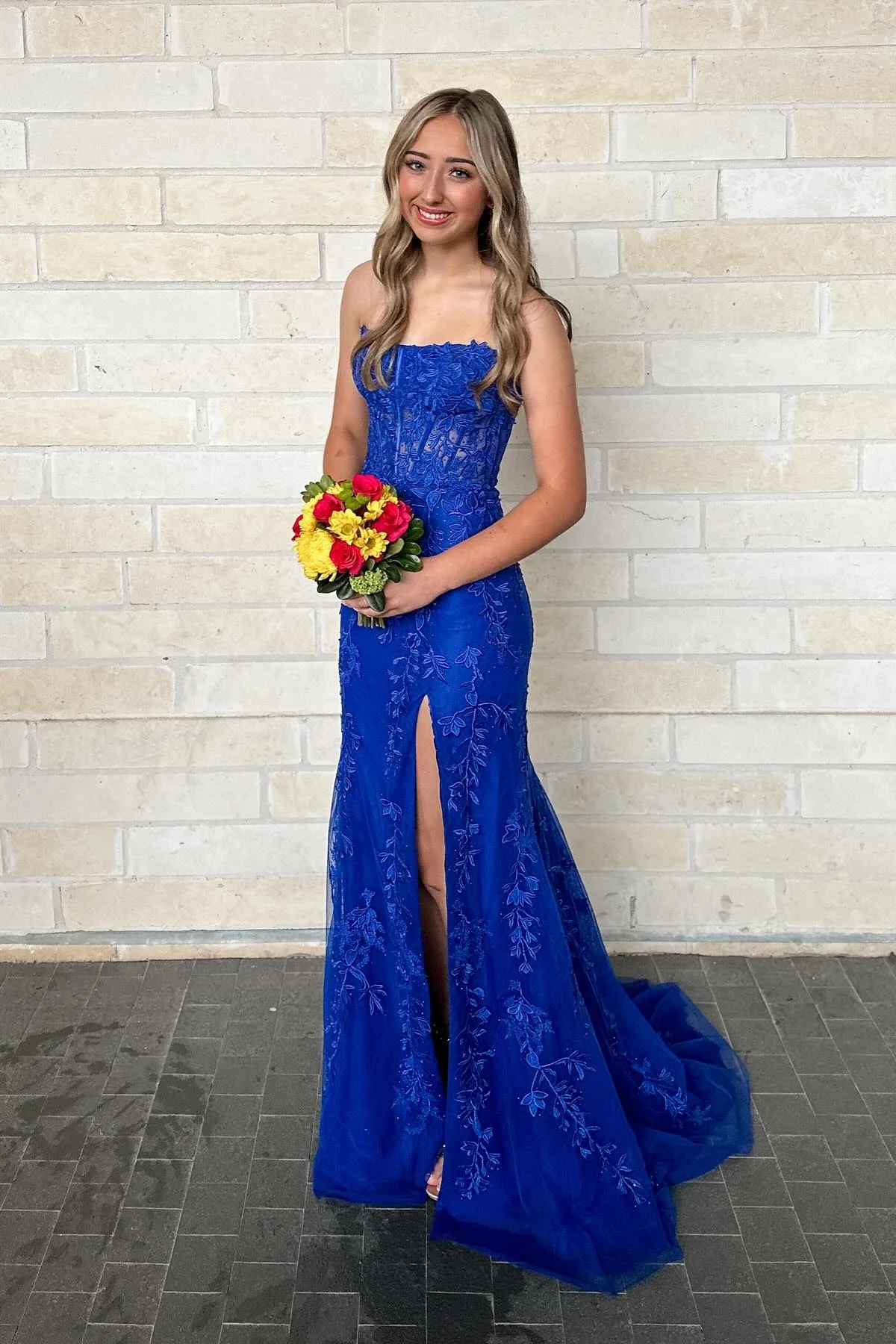 Strapless Lavender Lace Mermaid Long Party Dress - Image 7