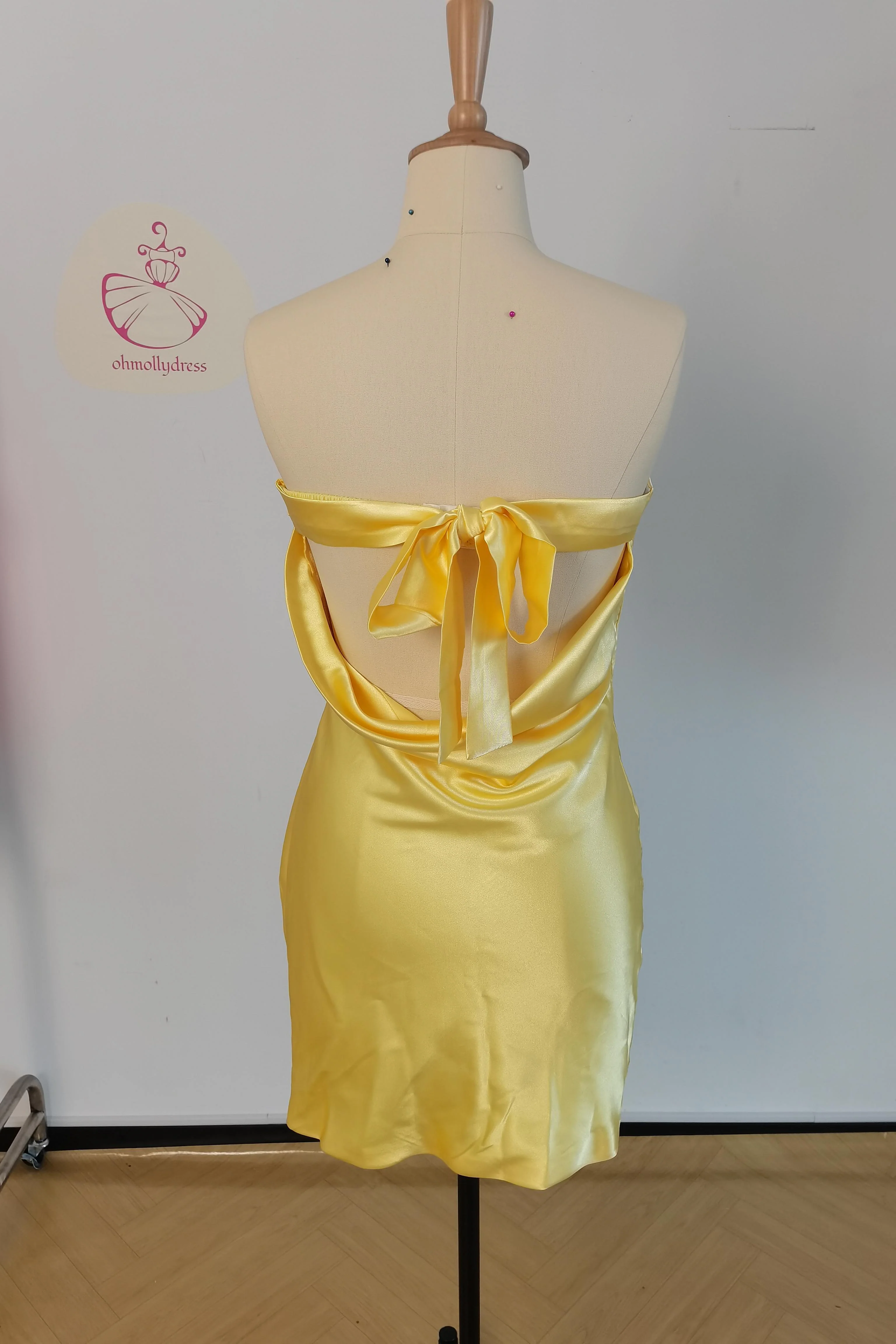 Strapless Lavender Satin Tight Short Dress - Image 11