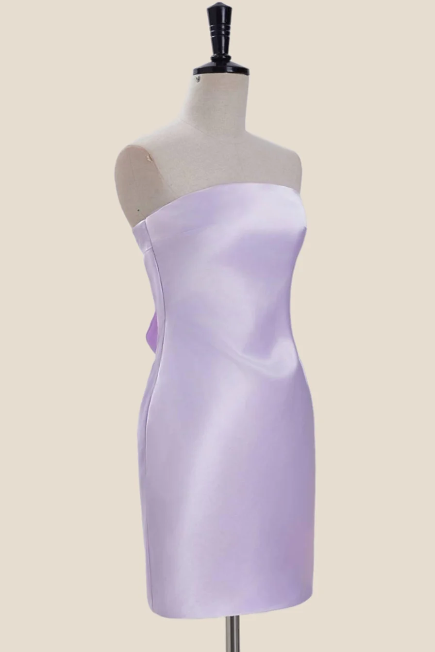 Strapless Lavender Satin Tight Short Dress - Image 12