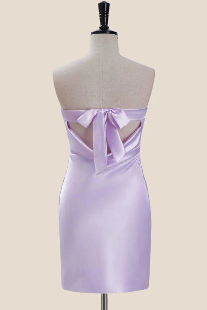 Strapless Lavender Satin Tight Short Dress - Image 2