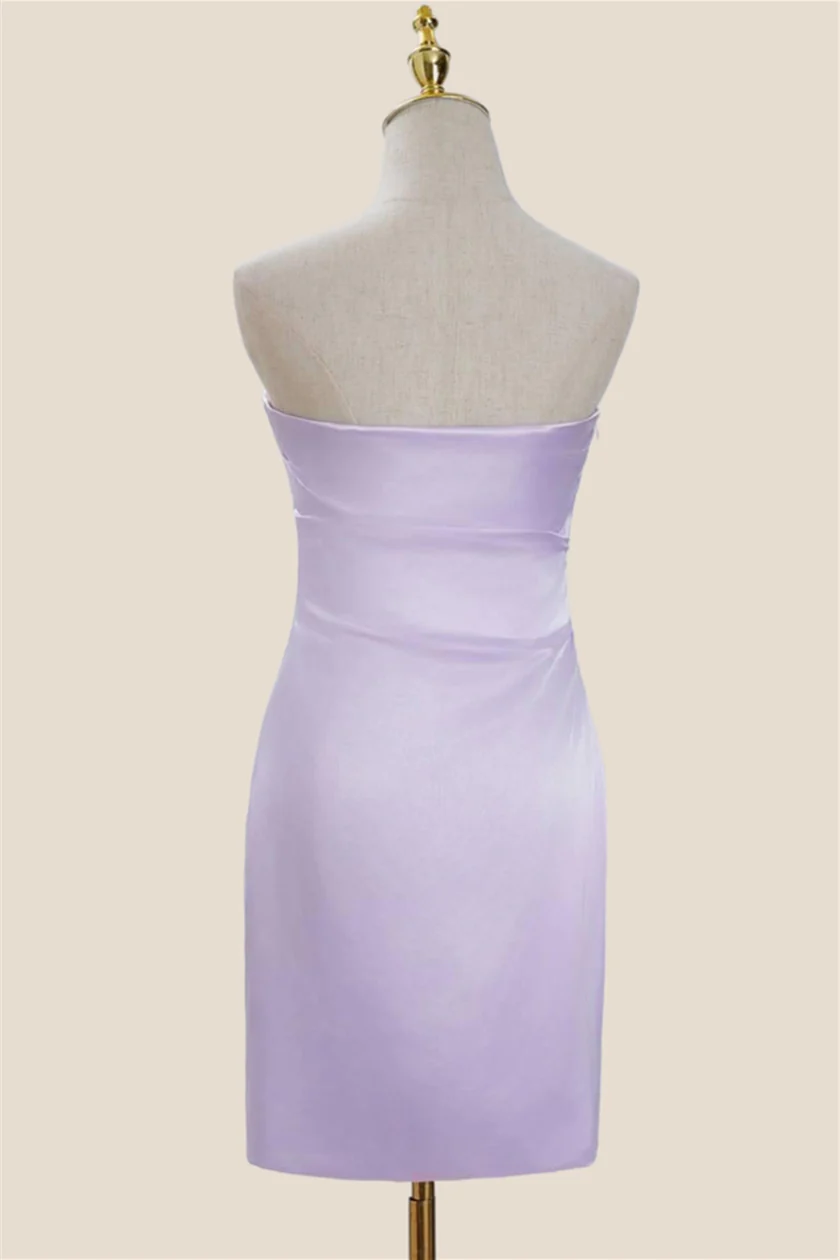 Strapless Lavender Satin Bodycon Short Dress - Image 2