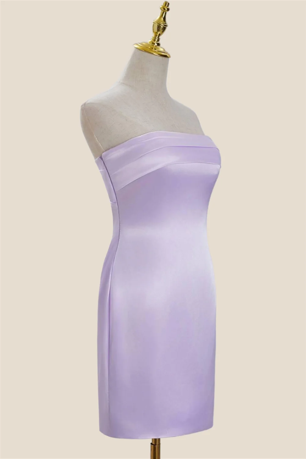 Strapless Lavender Satin Bodycon Short Dress - Image 3