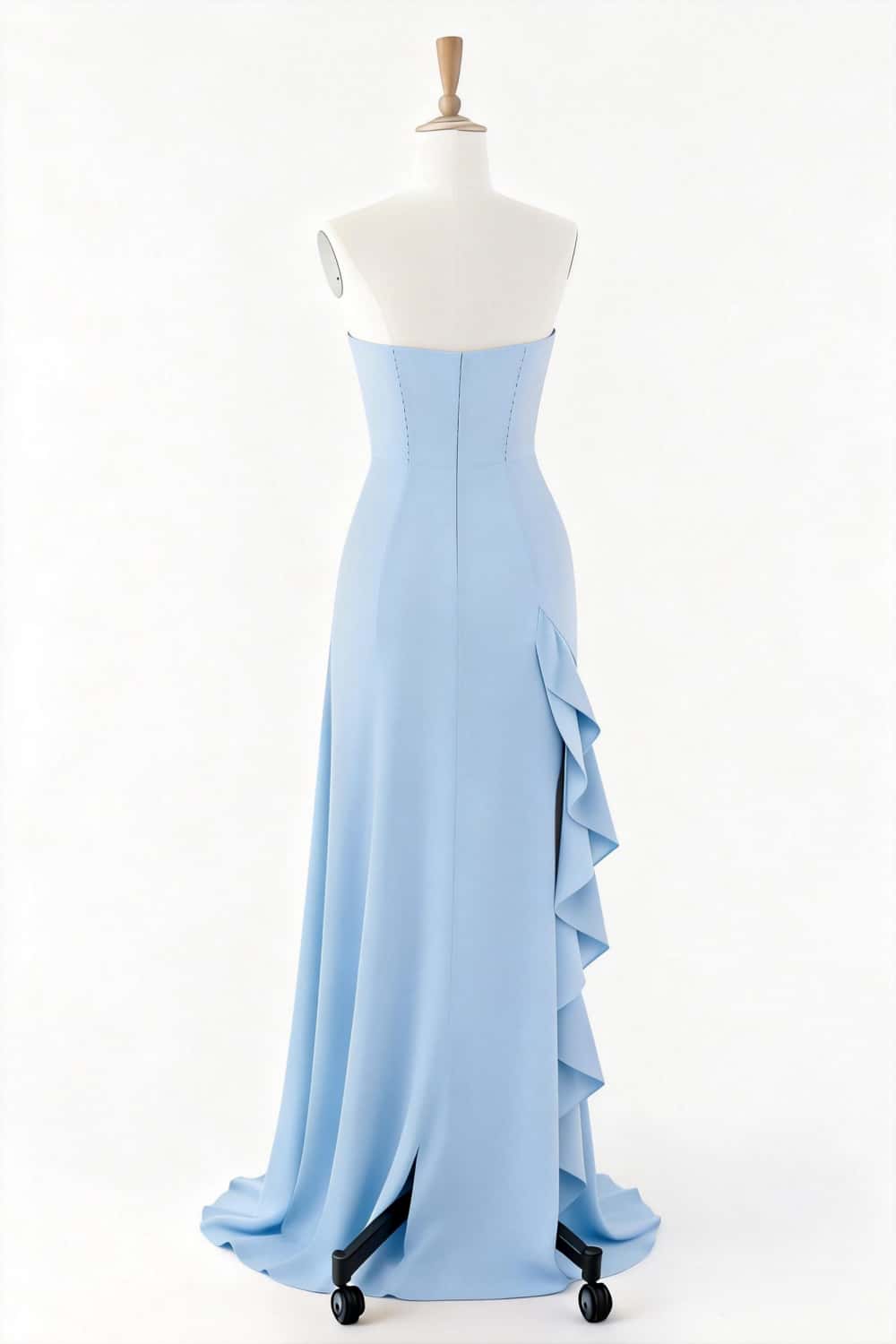 Strapless Light Blue Frill Slit Dress - Image 2