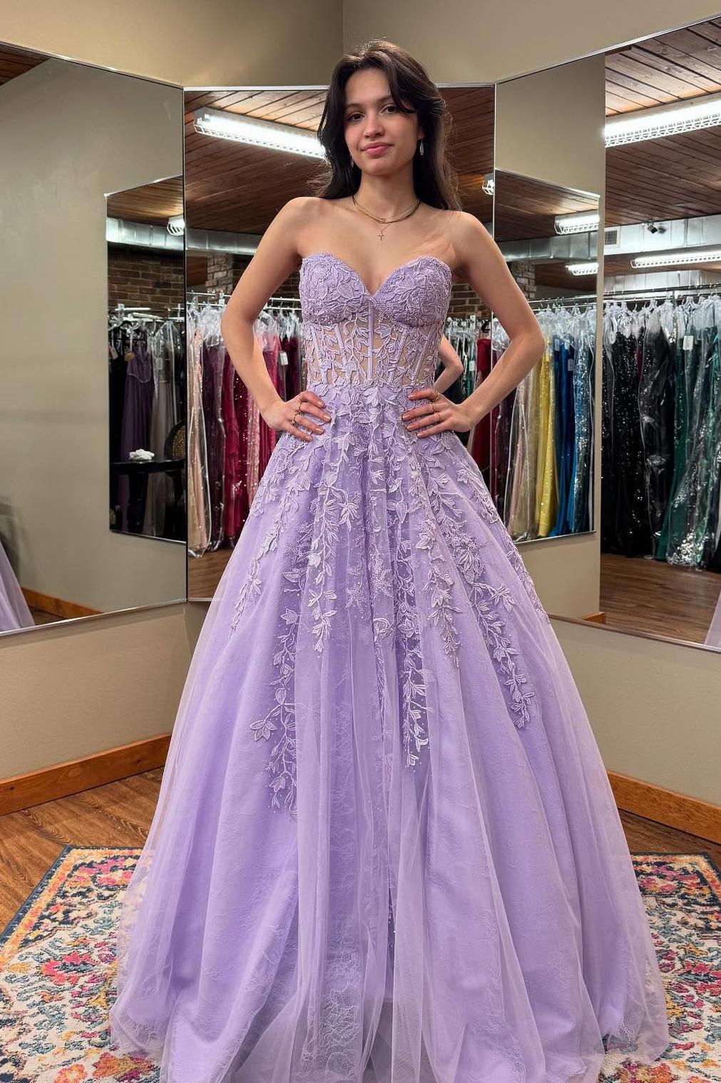 Strapless Light Blue Lace Appliques Long Dress - Image 5