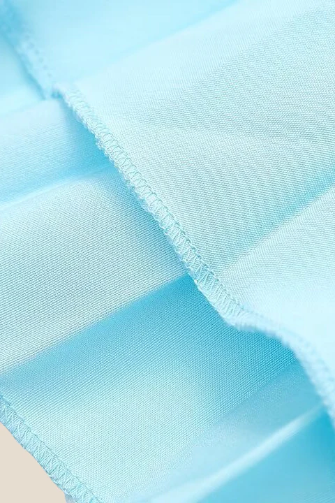 Strapless Light Blue Pleated Midi Dress - Image 10