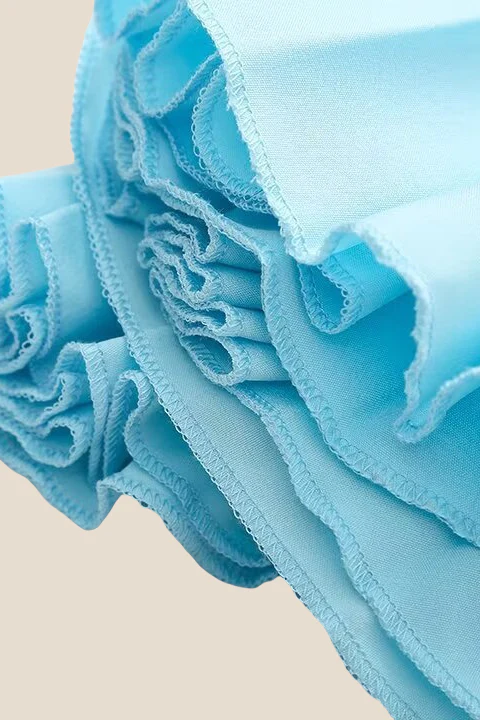 Strapless Light Blue Pleated Midi Dress - Image 11