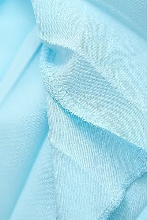 Strapless Light Blue Pleated Midi Dress - Image 12