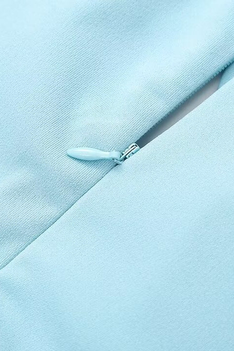Strapless Light Blue Pleated Midi Dress - Image 4