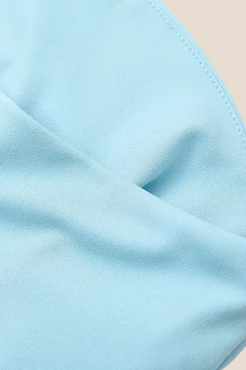 Strapless Light Blue Pleated Midi Dress - Image 5