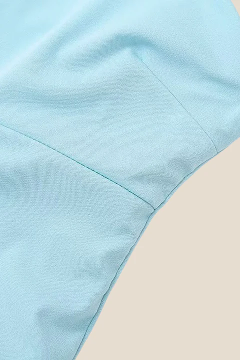 Strapless Light Blue Pleated Midi Dress - Image 6