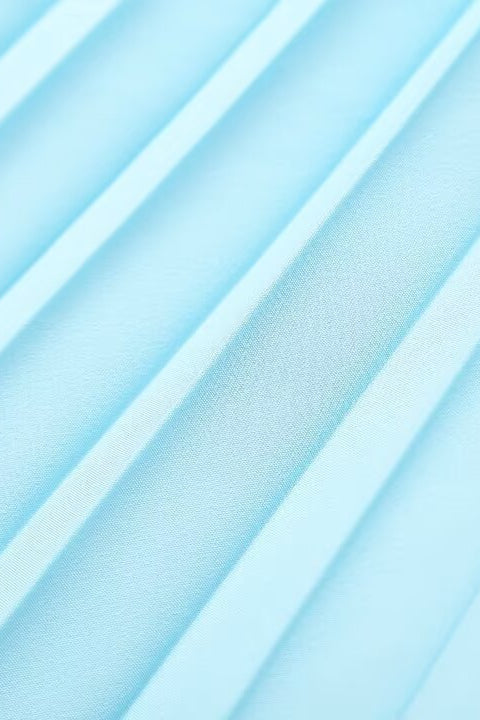 Strapless Light Blue Pleated Midi Dress - Image 8