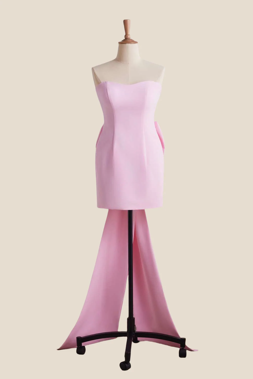 Strapless Light Pink Short Dress with Bow