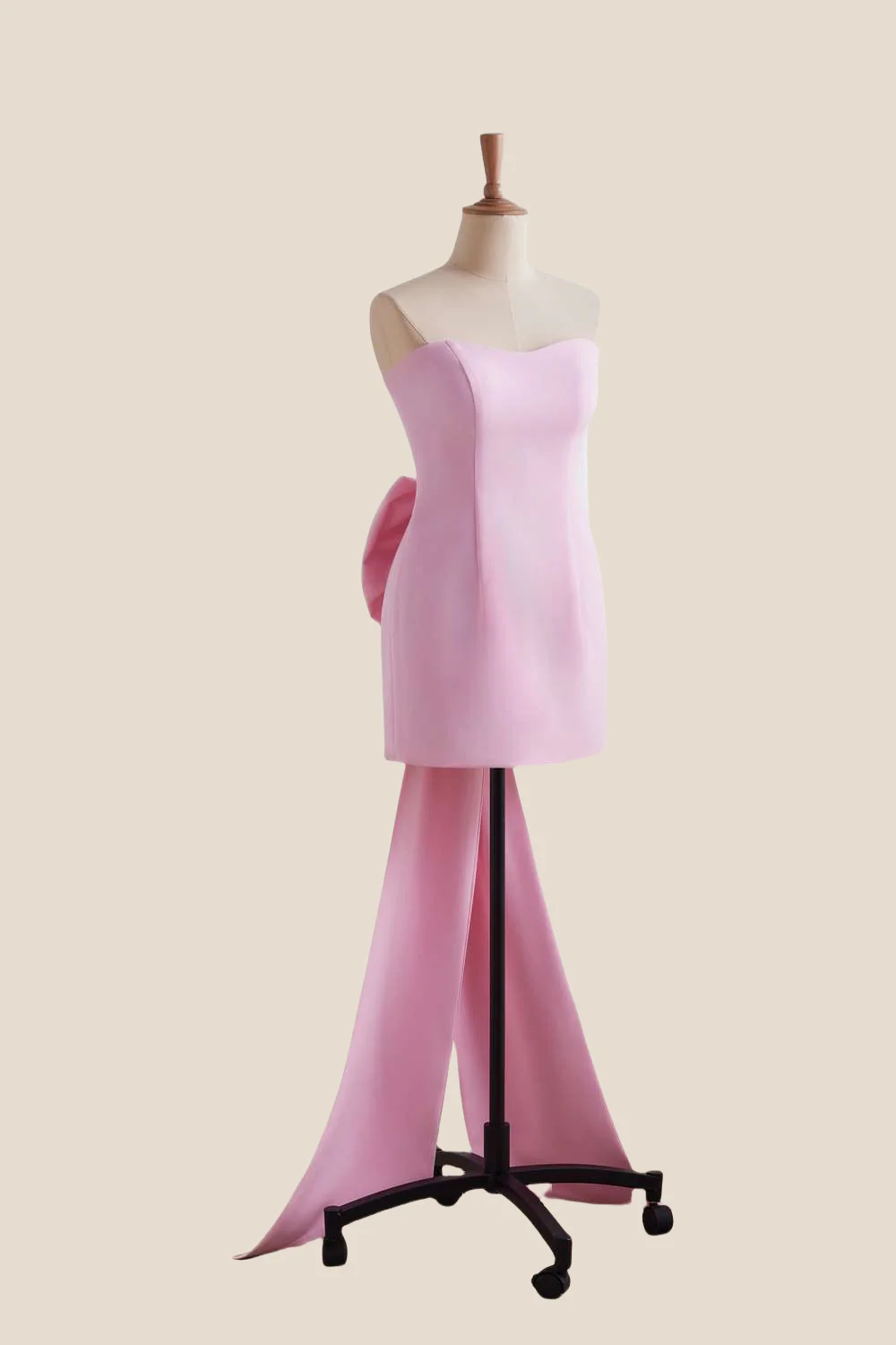 Strapless Light Pink Short Dress with Bow - Image 4