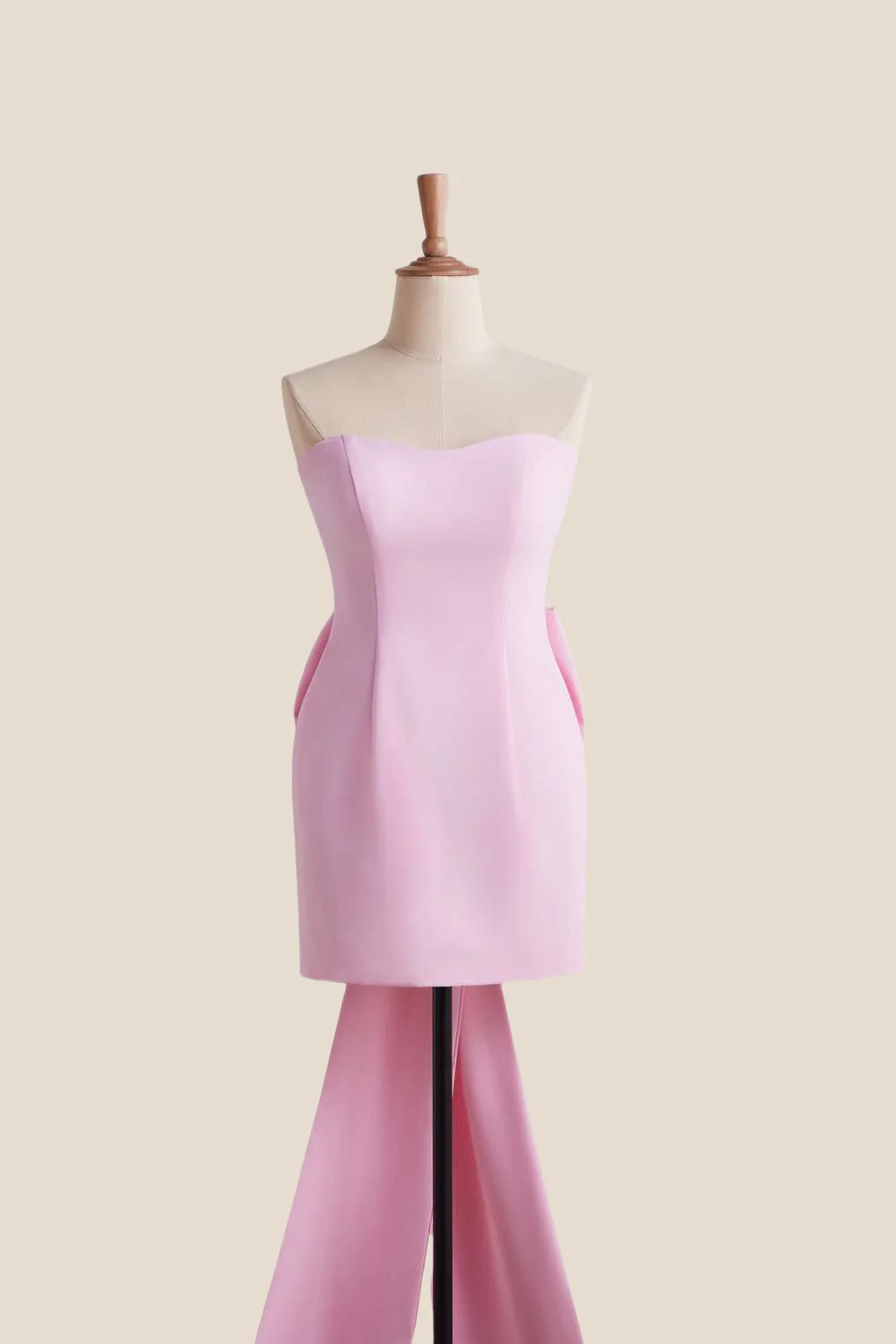 Strapless Light Pink Short Dress with Bow - Image 5