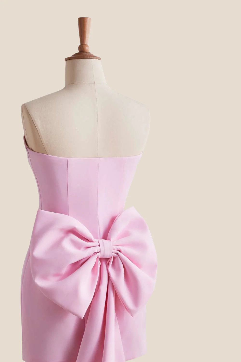 Strapless Light Pink Short Dress with Bow - Image 6