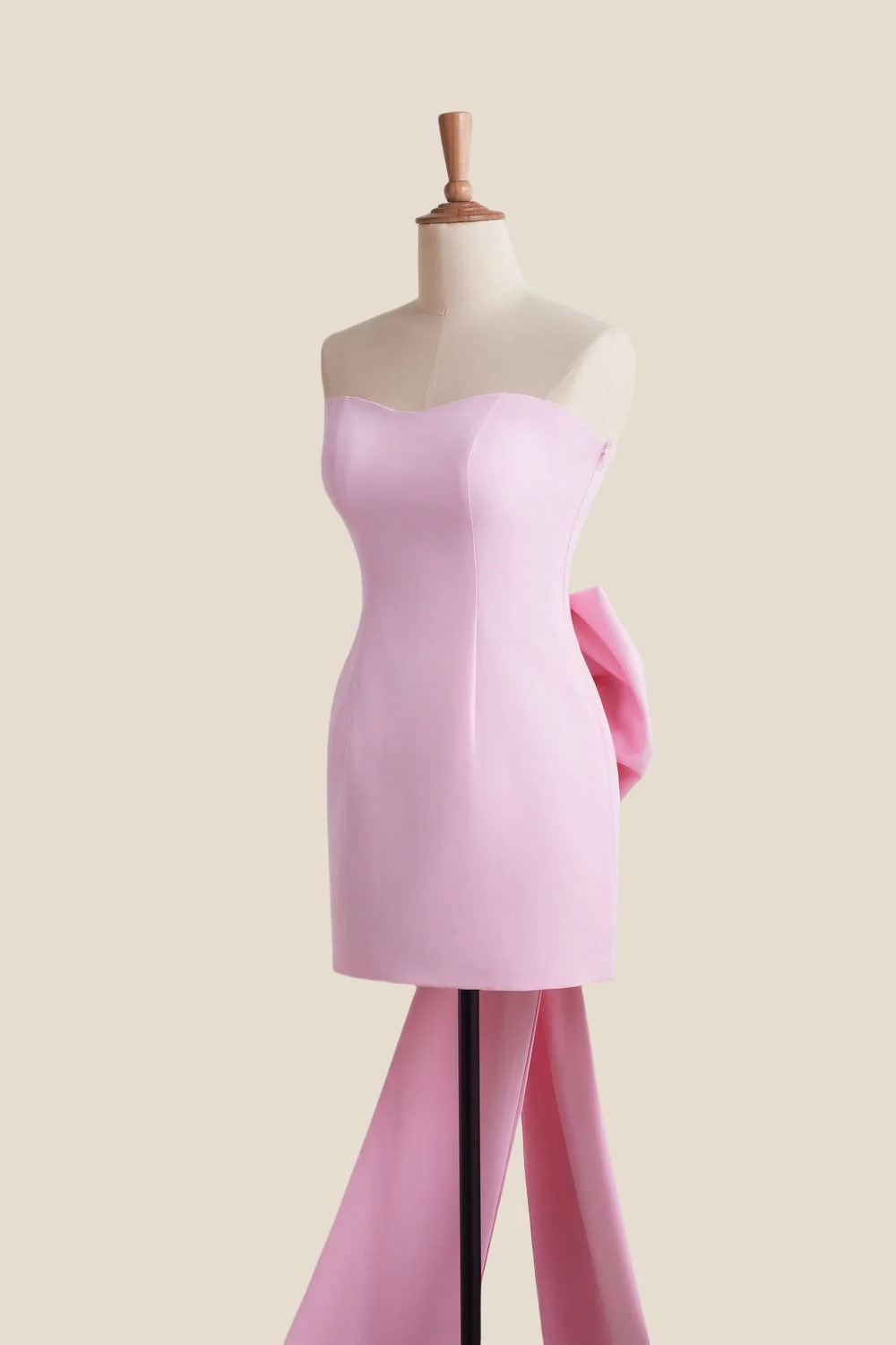 Strapless Light Pink Short Dress with Bow - Image 7