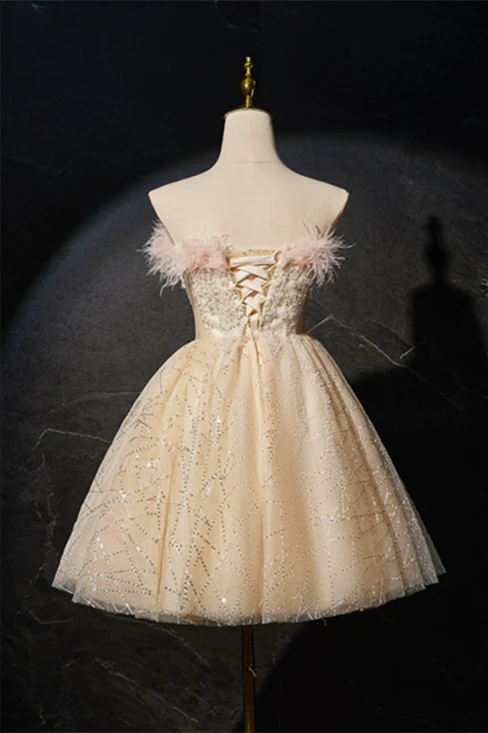 Strapless Champagne A-line Short Princess Dress - Image 2