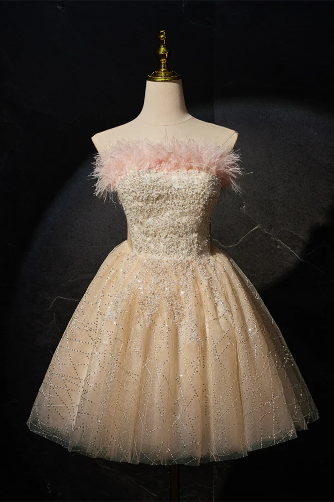 Strapless Champagne A-line Short Princess Dress - Image 3