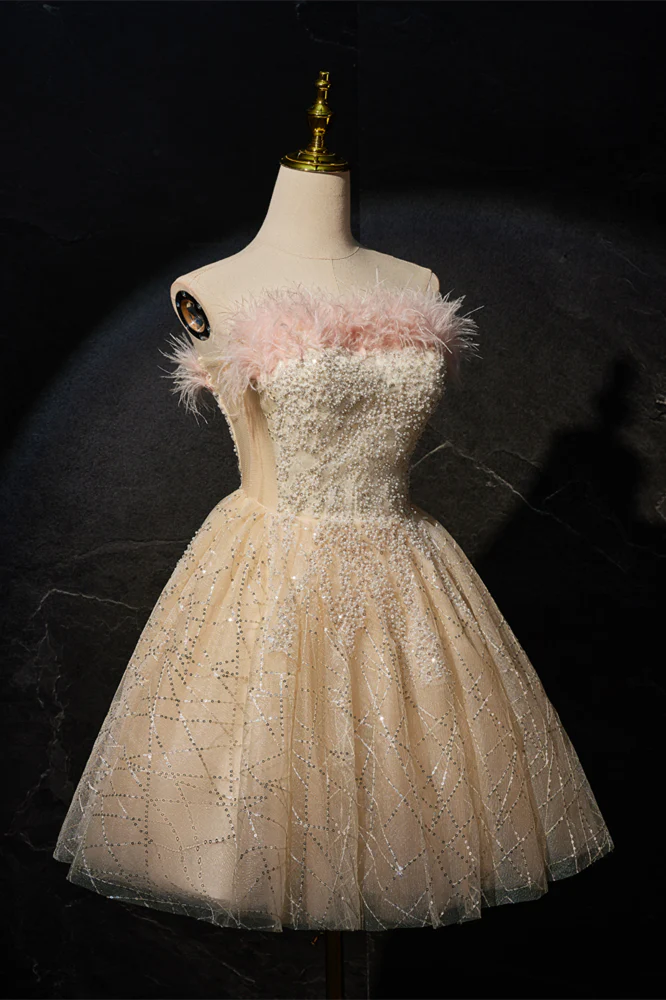 Strapless Champagne A-line Short Princess Dress - Image 4