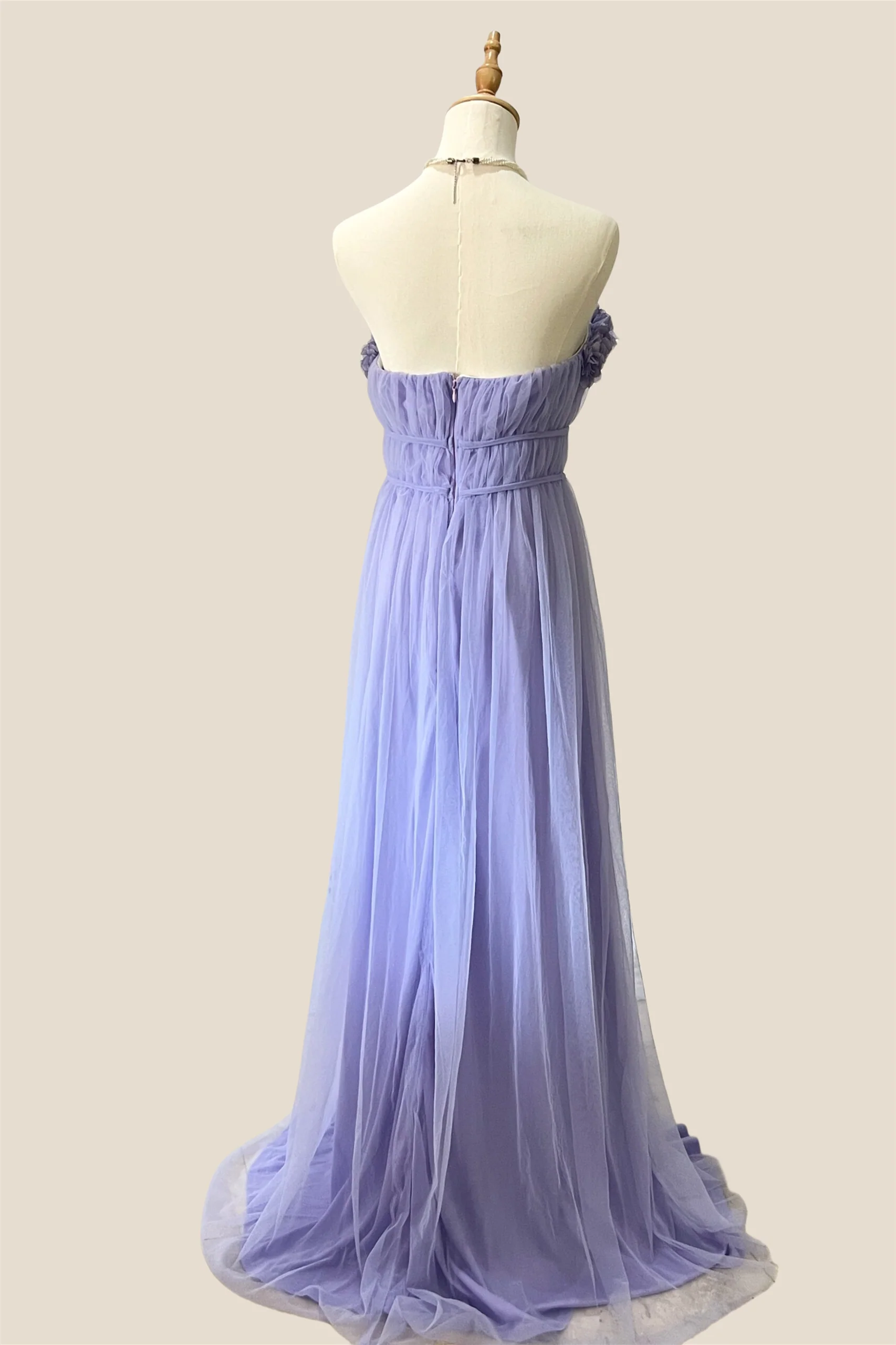 Strapless Lilac 3D Folral Tulle Long Dress - Image 2
