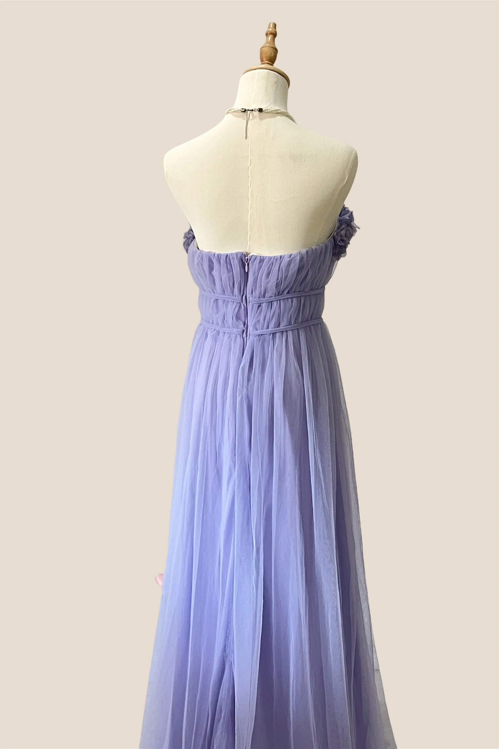 Strapless Lilac 3D Folral Tulle Long Dress - Image 4