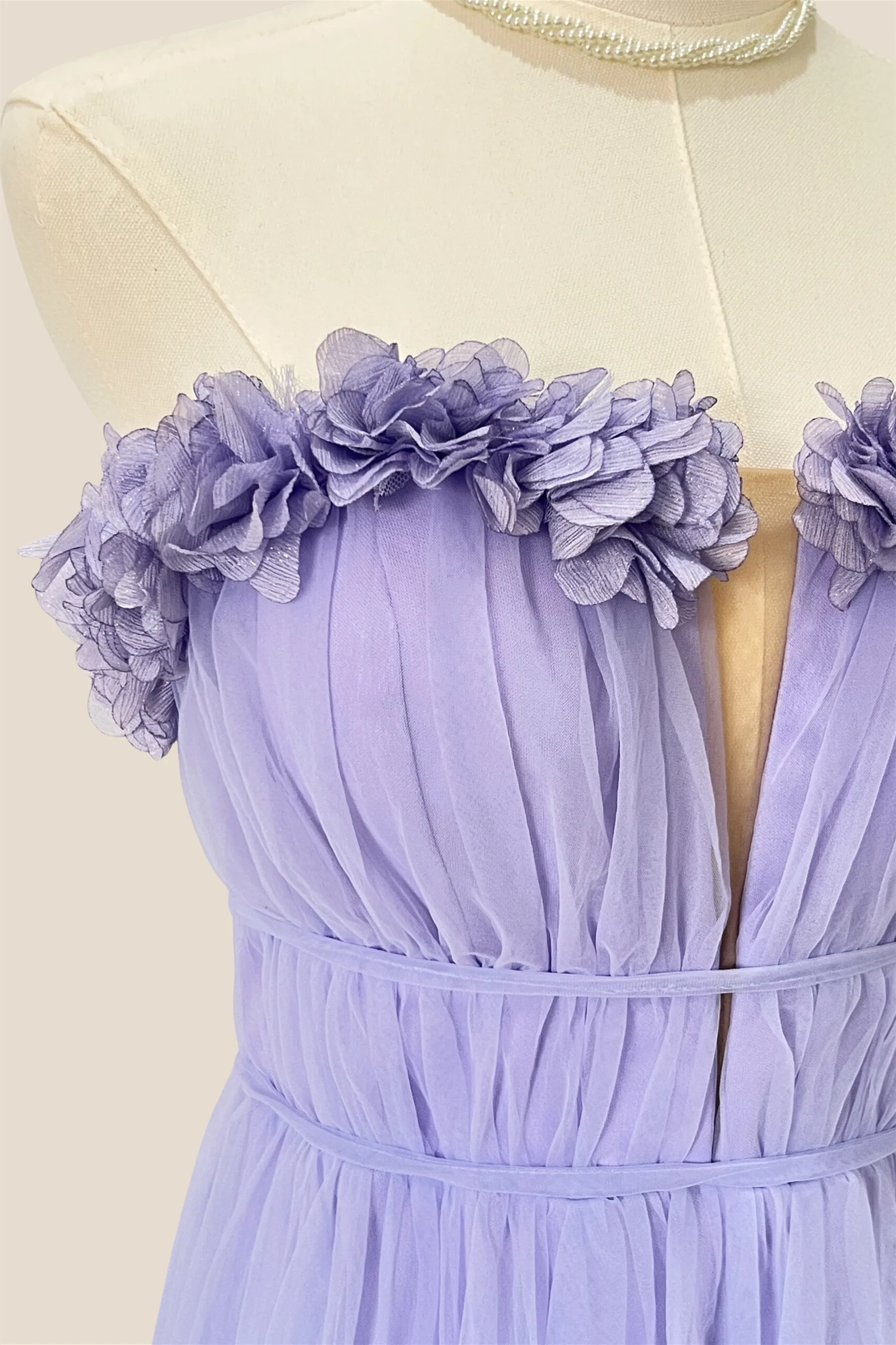 Strapless Lilac 3D Folral Tulle Long Dress - Image 5