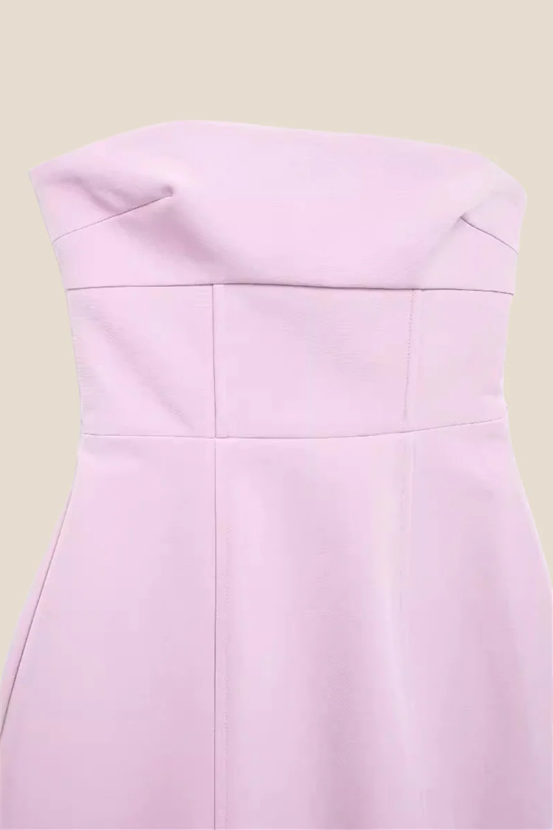 Strapless Lilac Back Bow A-line Short Dress - Image 3