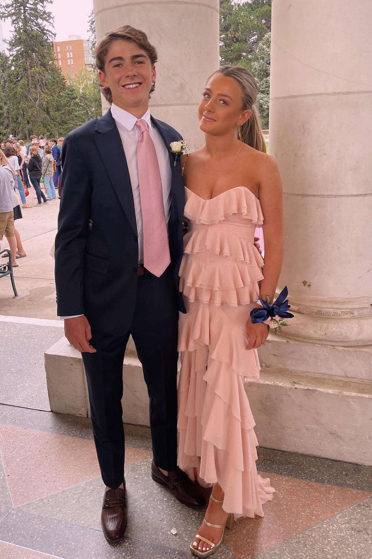 Strapless Blue Ruffle Tiered Long Chiffon Dress - Image 5