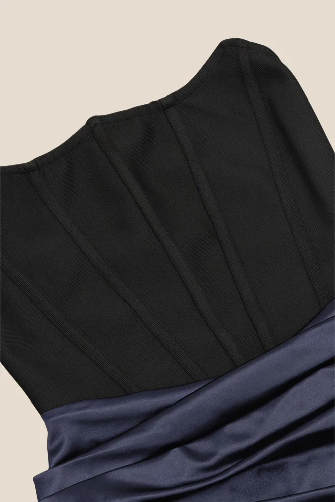 Strapless Navy Blue and Black Mermaid Long Dress - Image 3