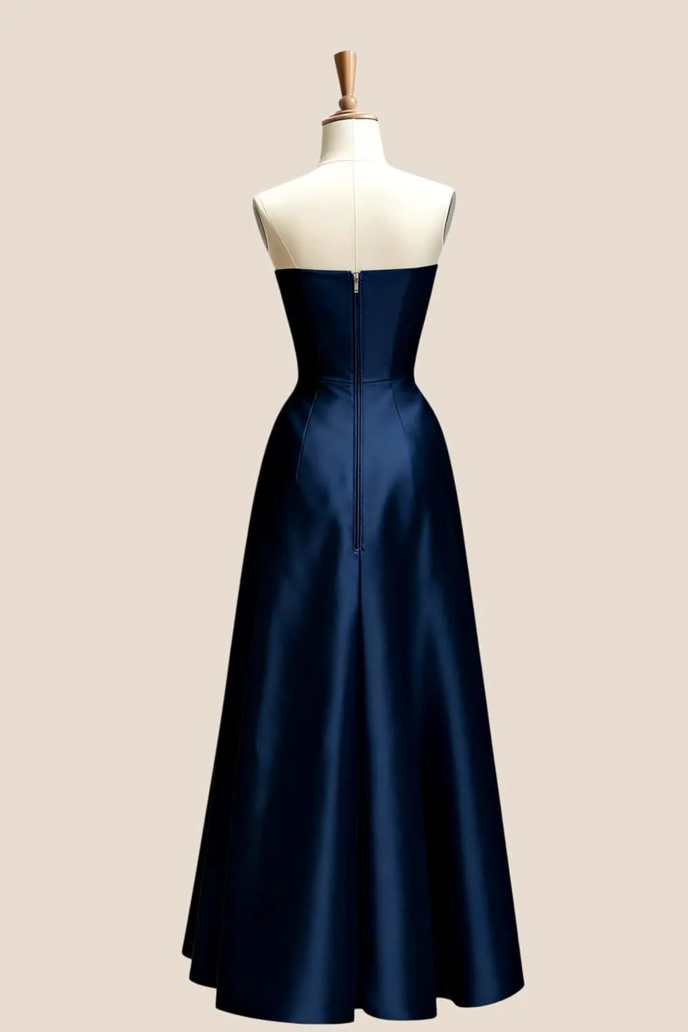 Strapless Navy Blue Satin A-line Bridesmaid Dress - Image 2