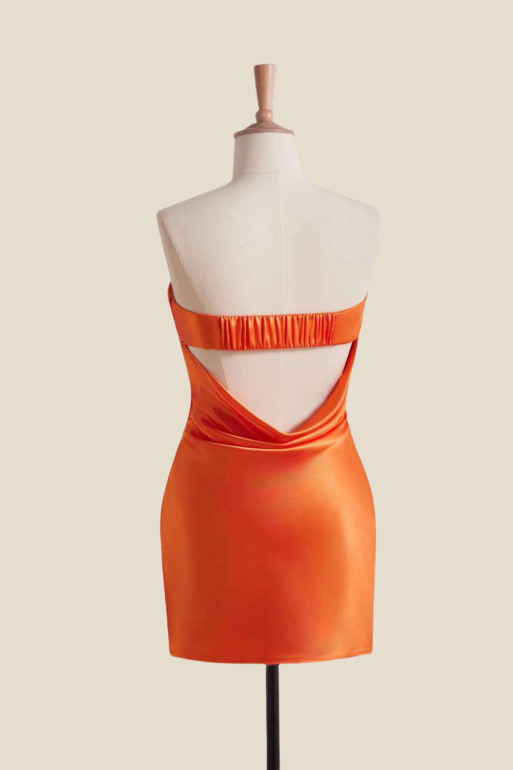 Strapless Orange Cowl Back Short Dress - Image 2