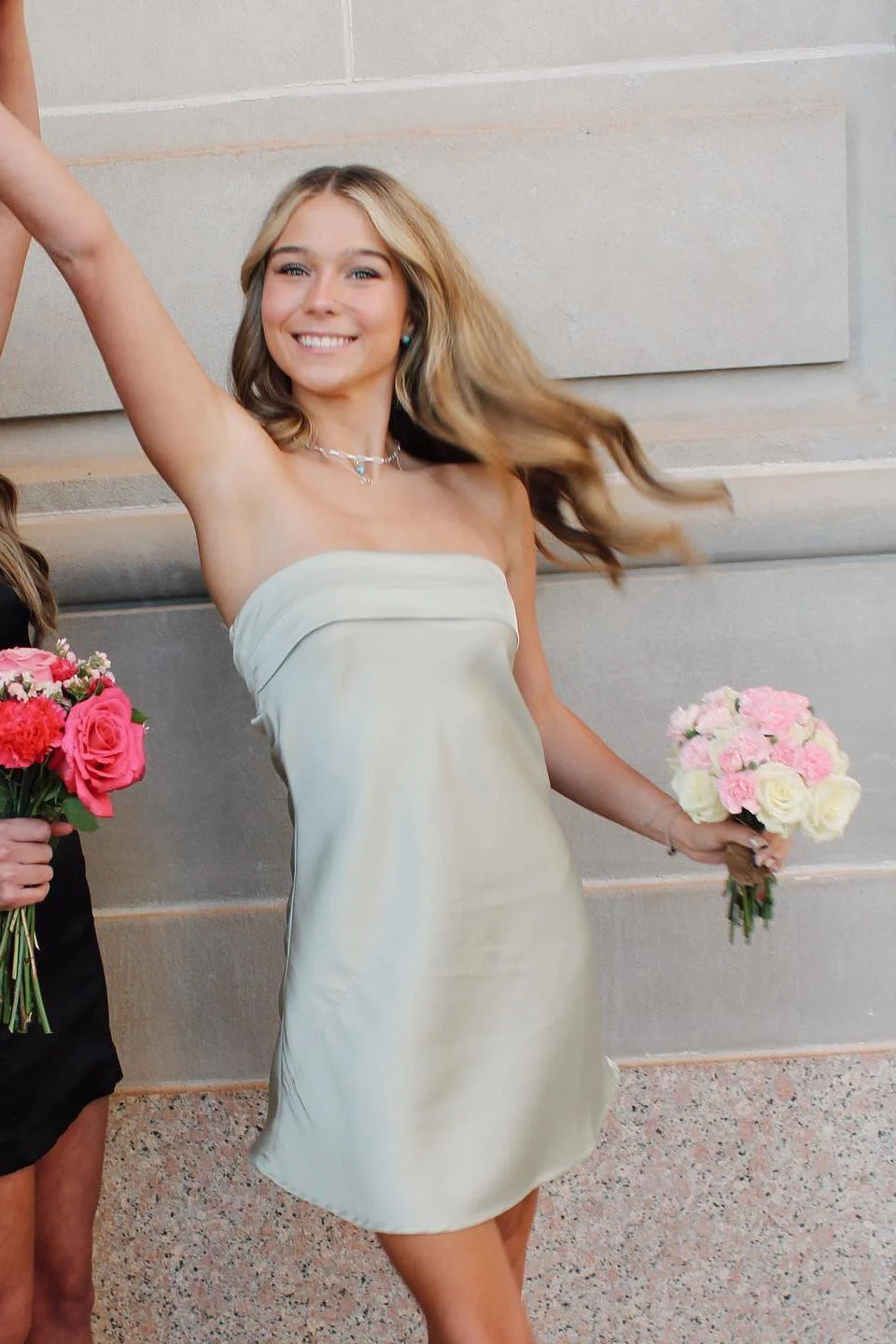 Strapless Orange Cowl Back Short Dress - Image 5