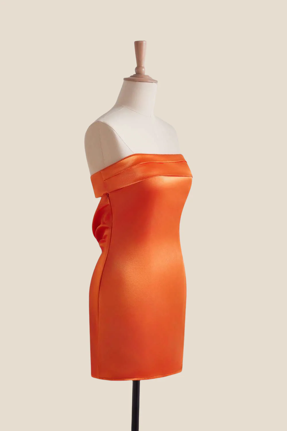 Strapless Orange Cowl Back Short Dress - Image 7