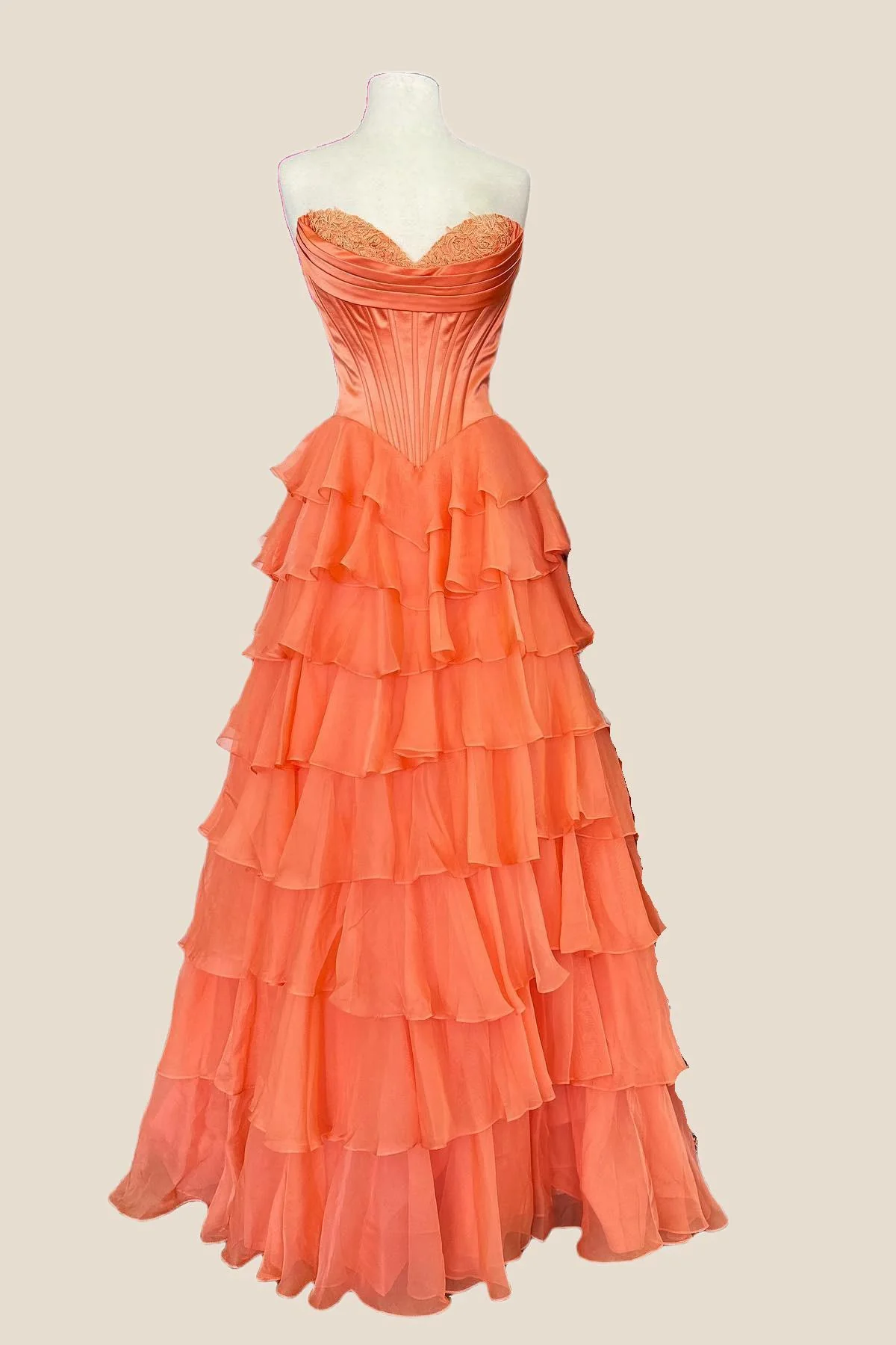 Strapless Yellow Tiered Chiffon Long Dress with Slit - Image 12