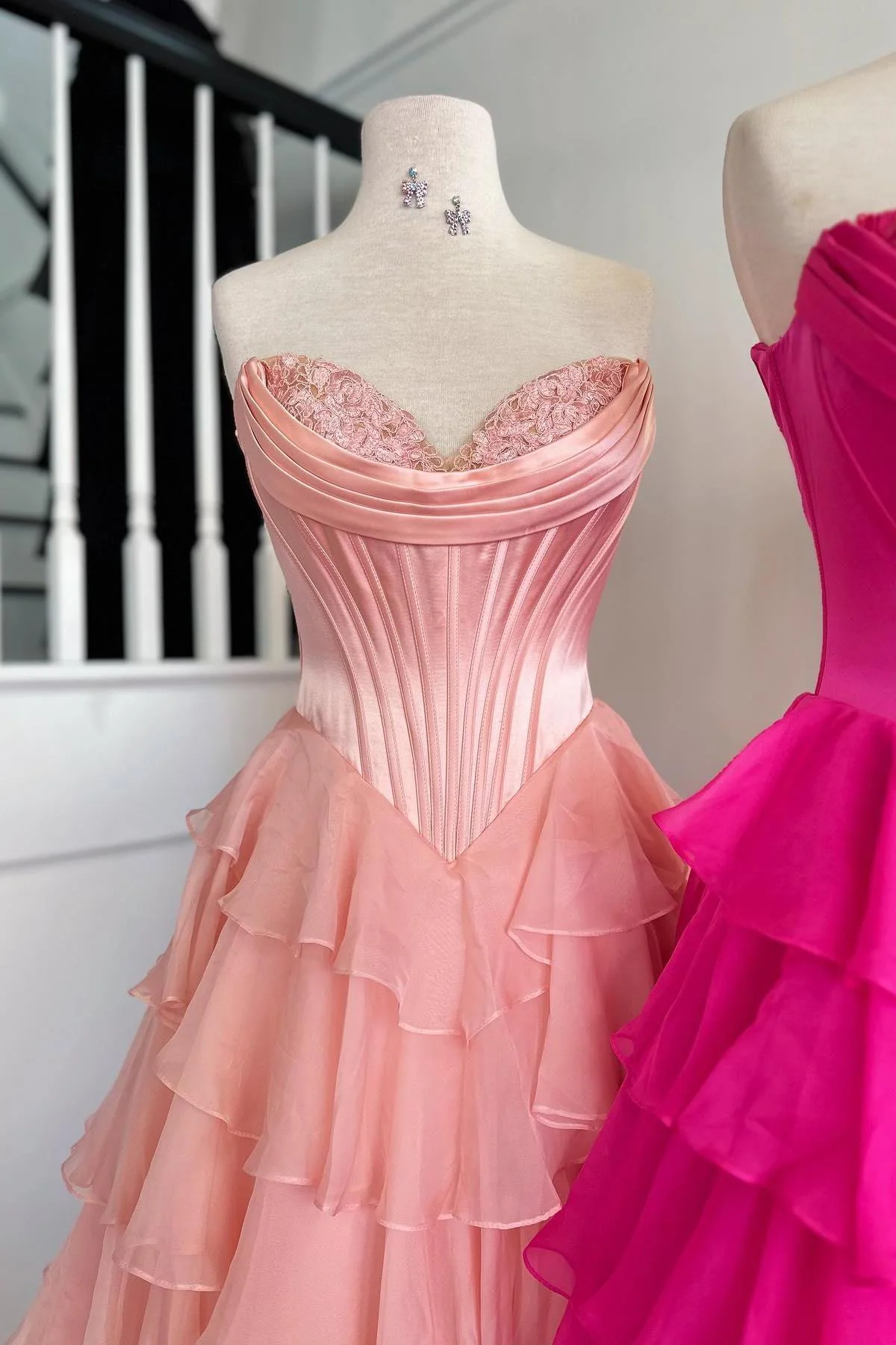 Strapless Yellow Tiered Chiffon Long Dress with Slit - Image 9