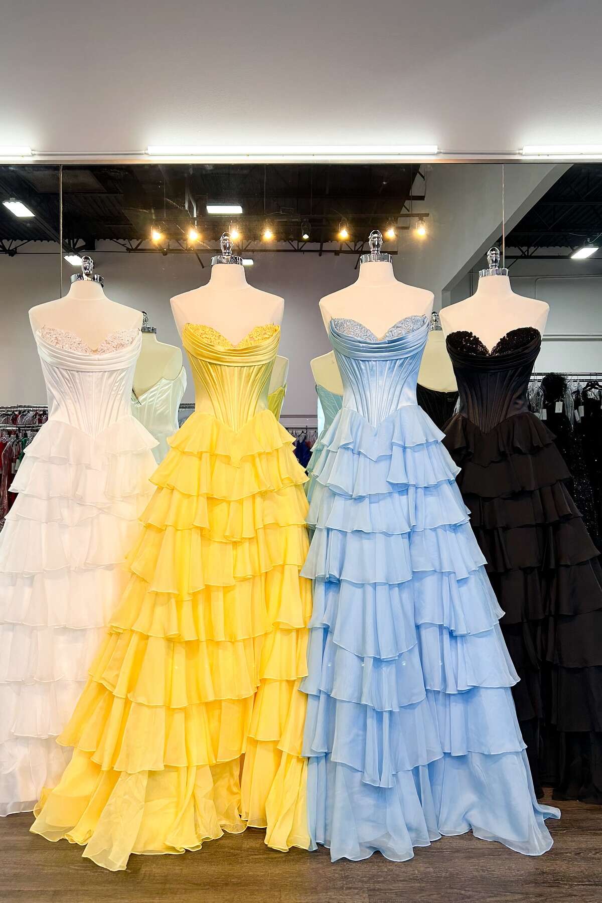 Strapless Yellow Tiered Chiffon Long Dress with Slit - Image 10