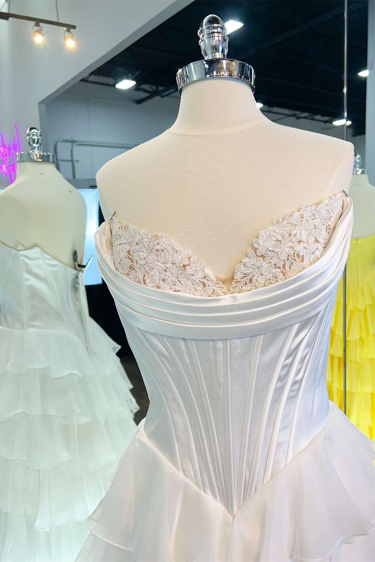 Strapless Yellow Tiered Chiffon Long Dress with Slit - Image 5
