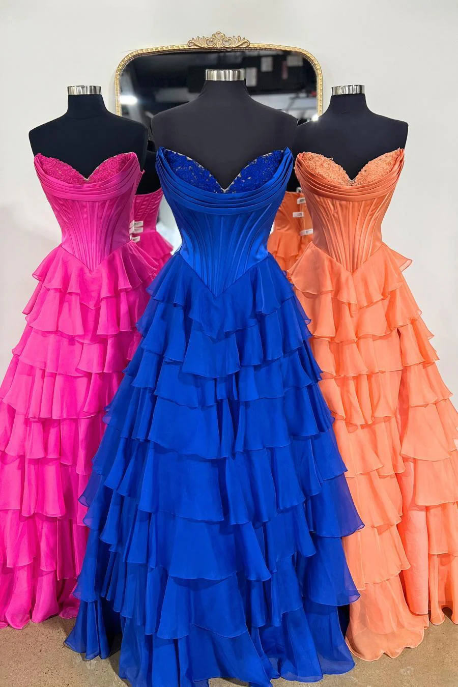 Strapless Yellow Tiered Chiffon Long Dress with Slit - Image 7
