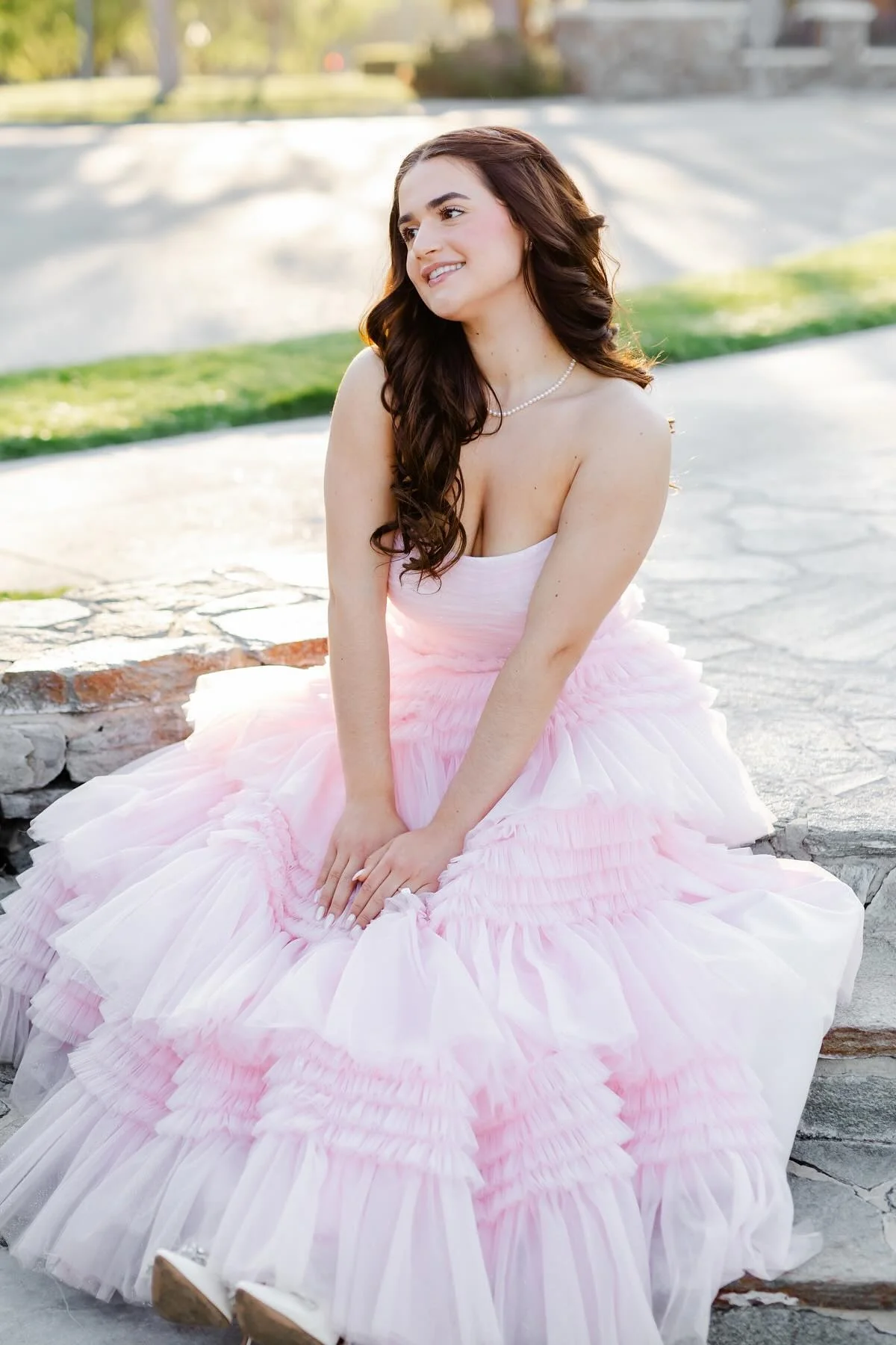 Strapless Periwinkle Tulle Tiered Formal Dress - Image 7