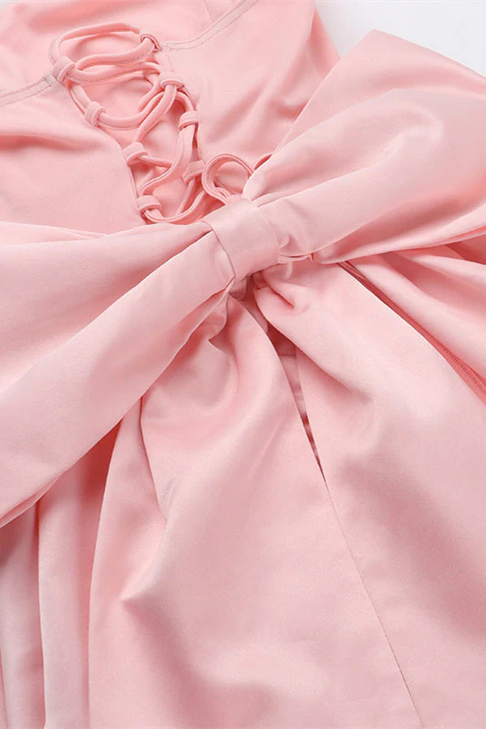 Strapless Pink A-line Bubble Dress with Bow - Image 8