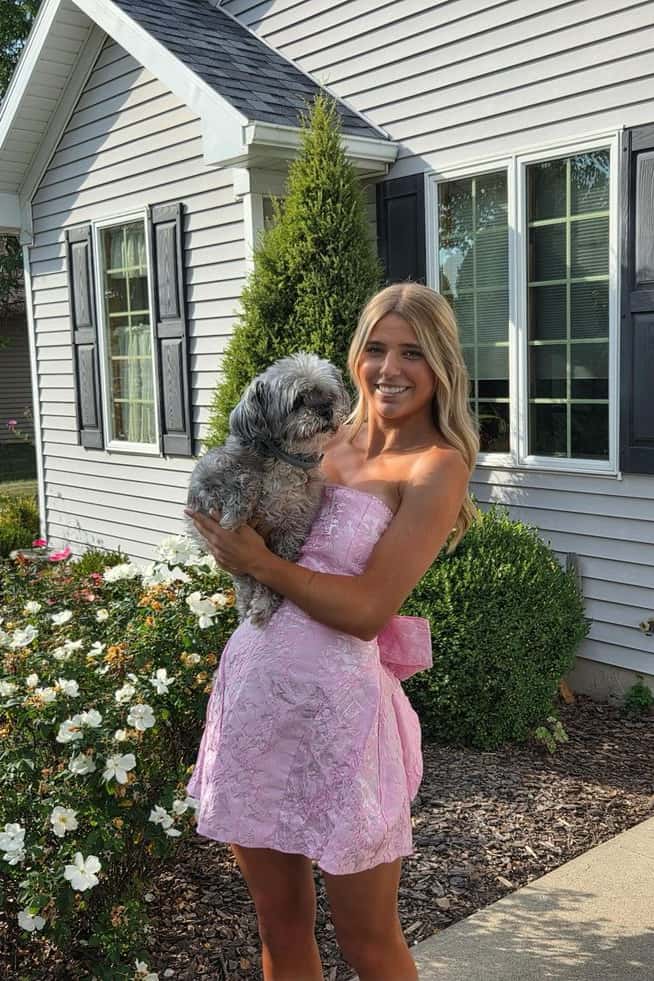 Strapless Pink Back Bow A-line Short Dress - Image 2