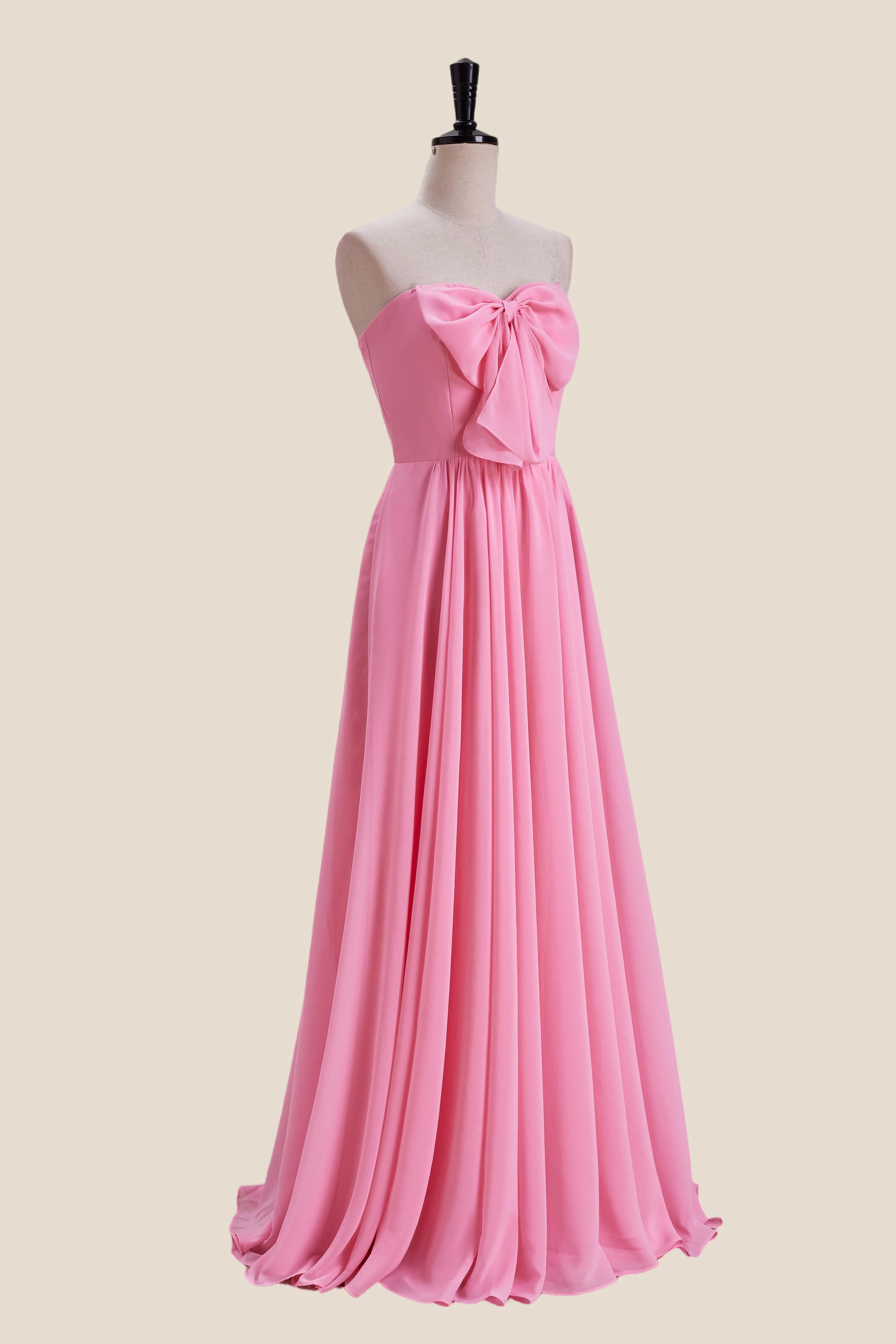 Strapless Pink Bow Front A-line Long Dress - Image 3