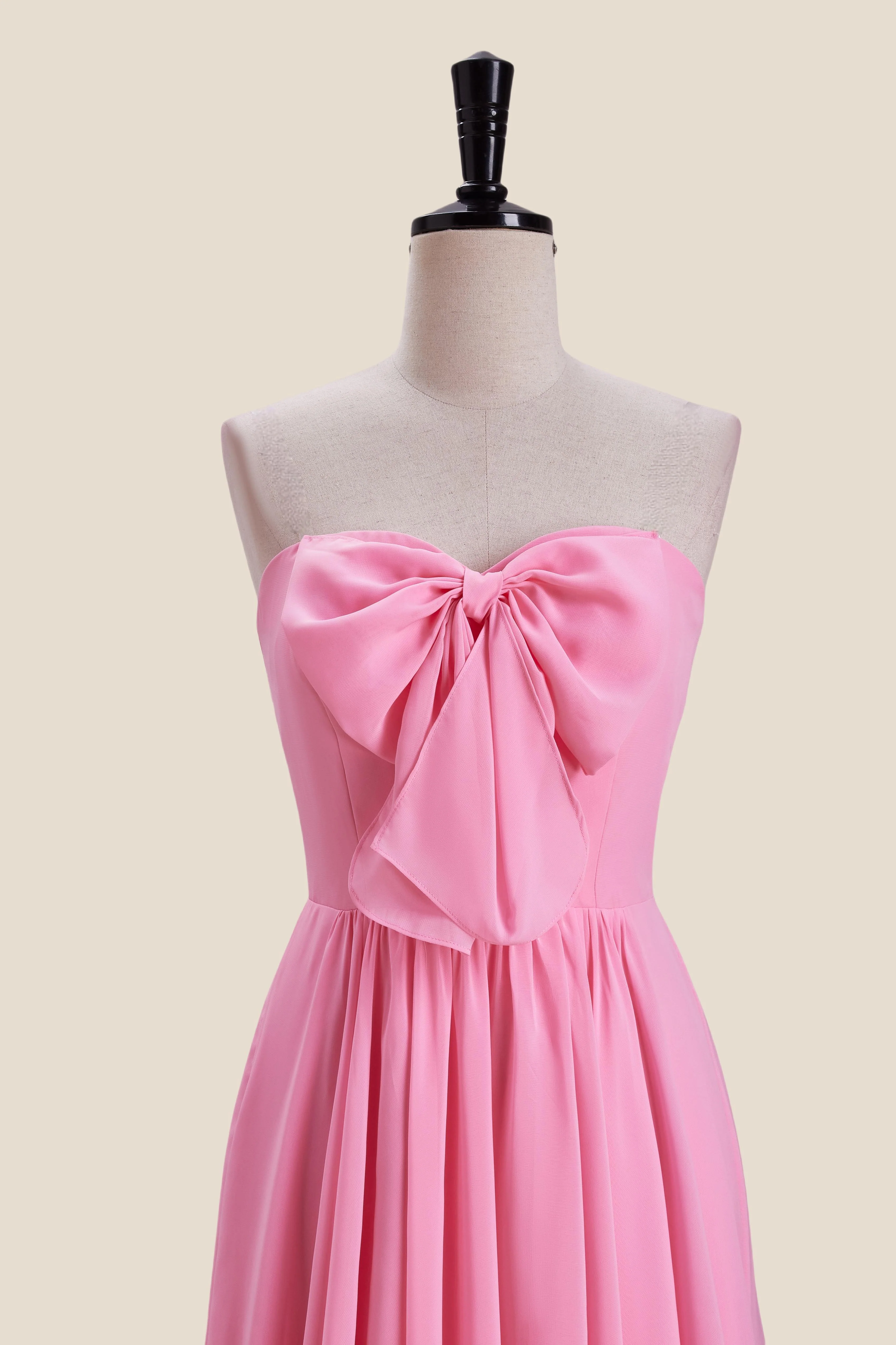 Strapless Pink Bow Front A-line Long Dress - Image 4