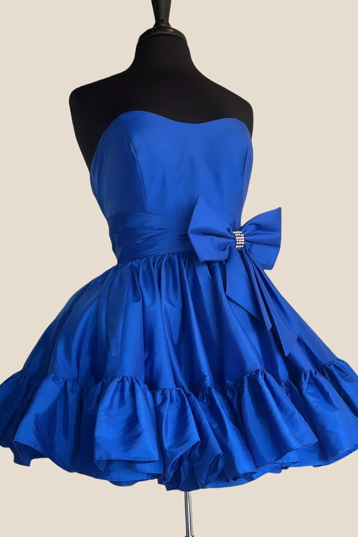 Strapless Pink Bow Ruffle Taffeta Short Dress - Image 6