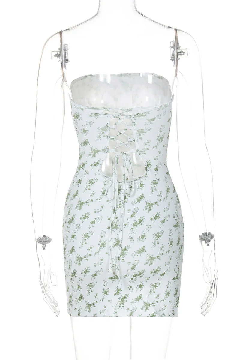 Strapless Pink Floral Print Bodycon Short Dress - Image 10