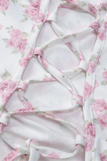 Strapless Pink Floral Print Bodycon Short Dress - Image 4