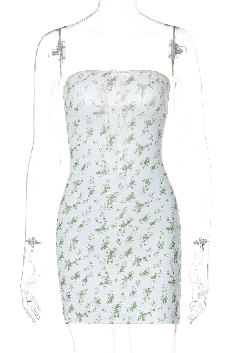 Strapless Pink Floral Print Bodycon Short Dress - Image 8