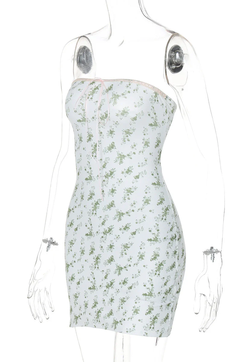 Strapless Pink Floral Print Bodycon Short Dress - Image 9