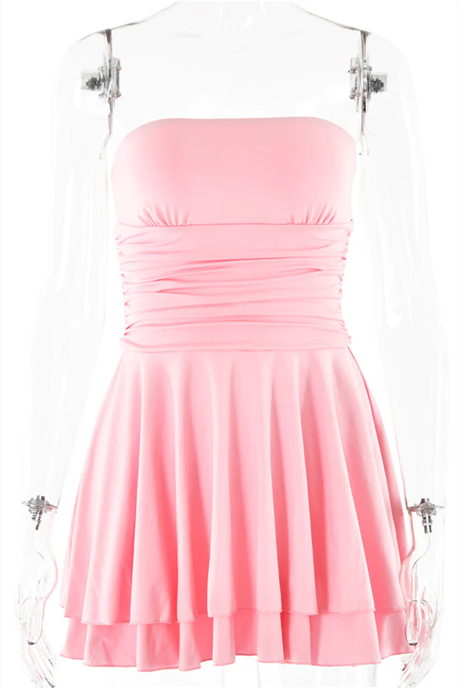 Strapless Orange Ruffle Ruched Short Dress - Image 7